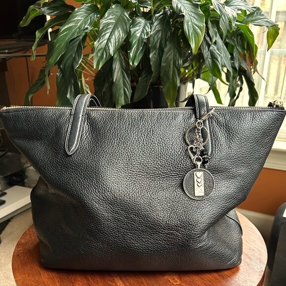 New BLACK LEATHER Bag Charm Heart Charm Silver Tone - Picture 4 of 7